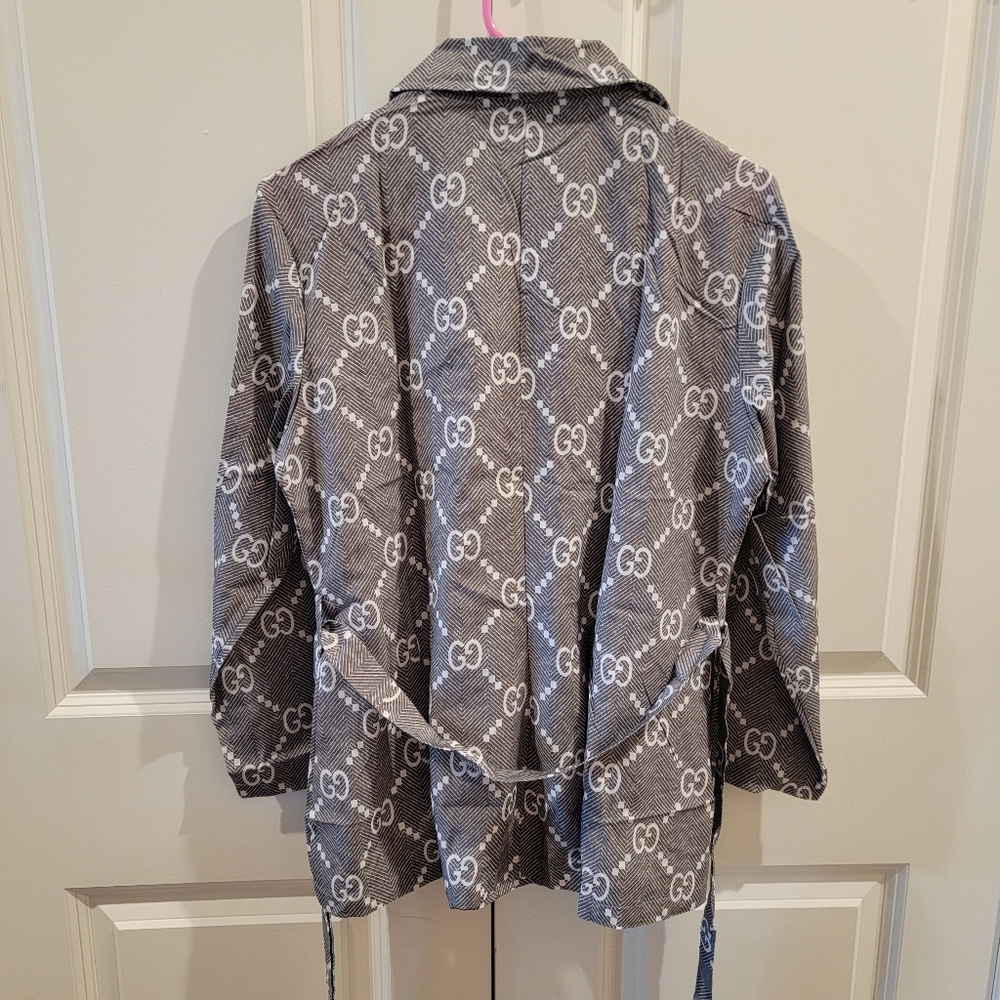 Gray GG Pattern Button Down Long sleeve With Belt… - image 3
